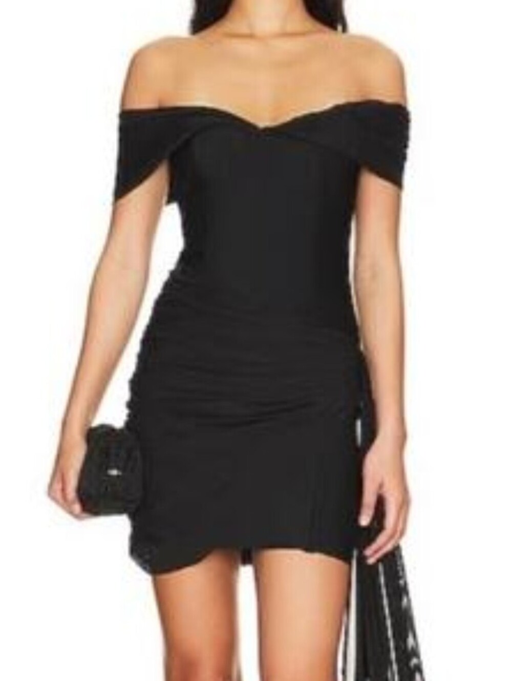 ELLIATT Rochelle black fitted ruched off the shoulder dress sz M